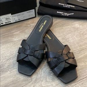Saint Laurent Flat Black Tribute Sandals YSL